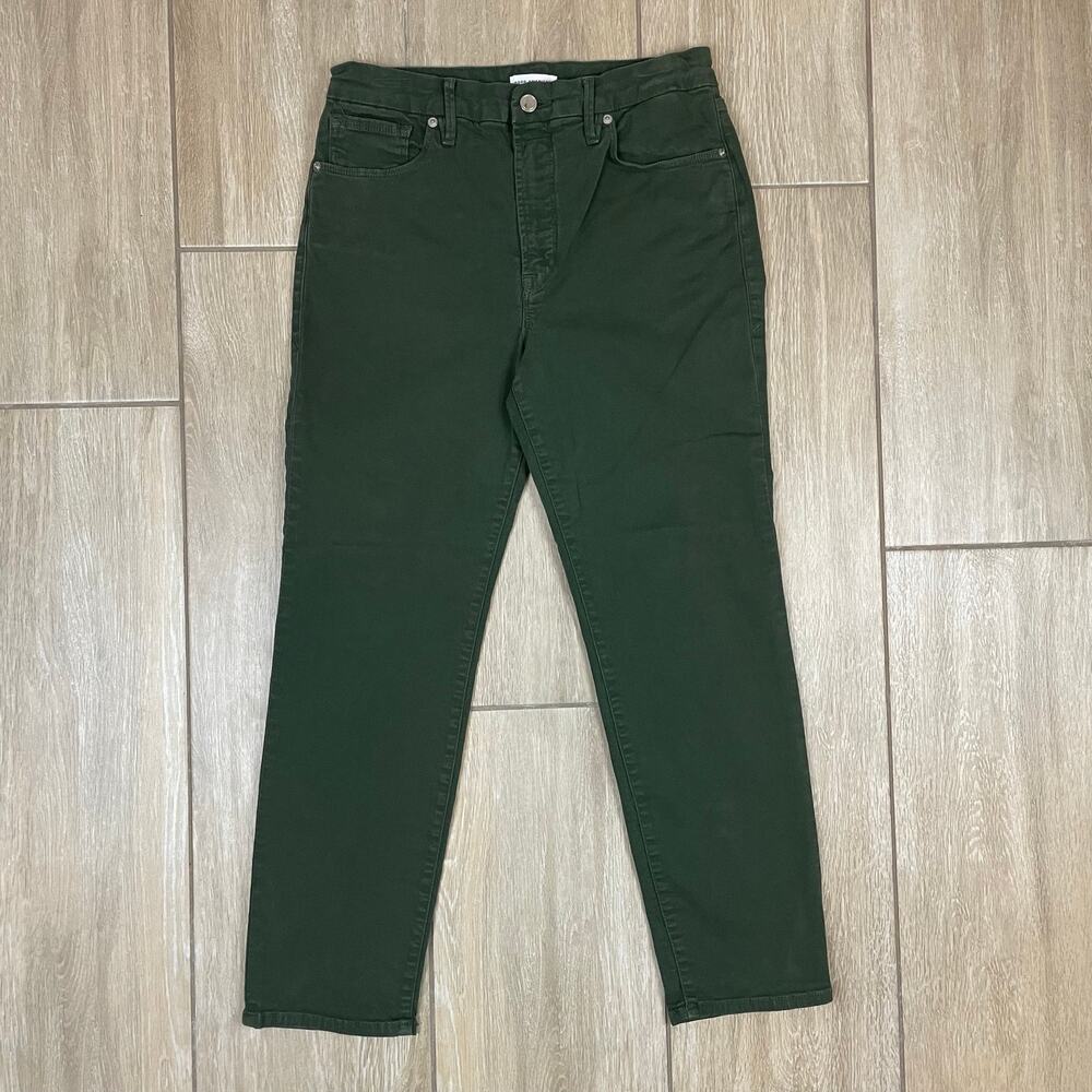 Good American High Rise Skinny Jeans Womens 12 Green Stretch Denim Ankle Crop